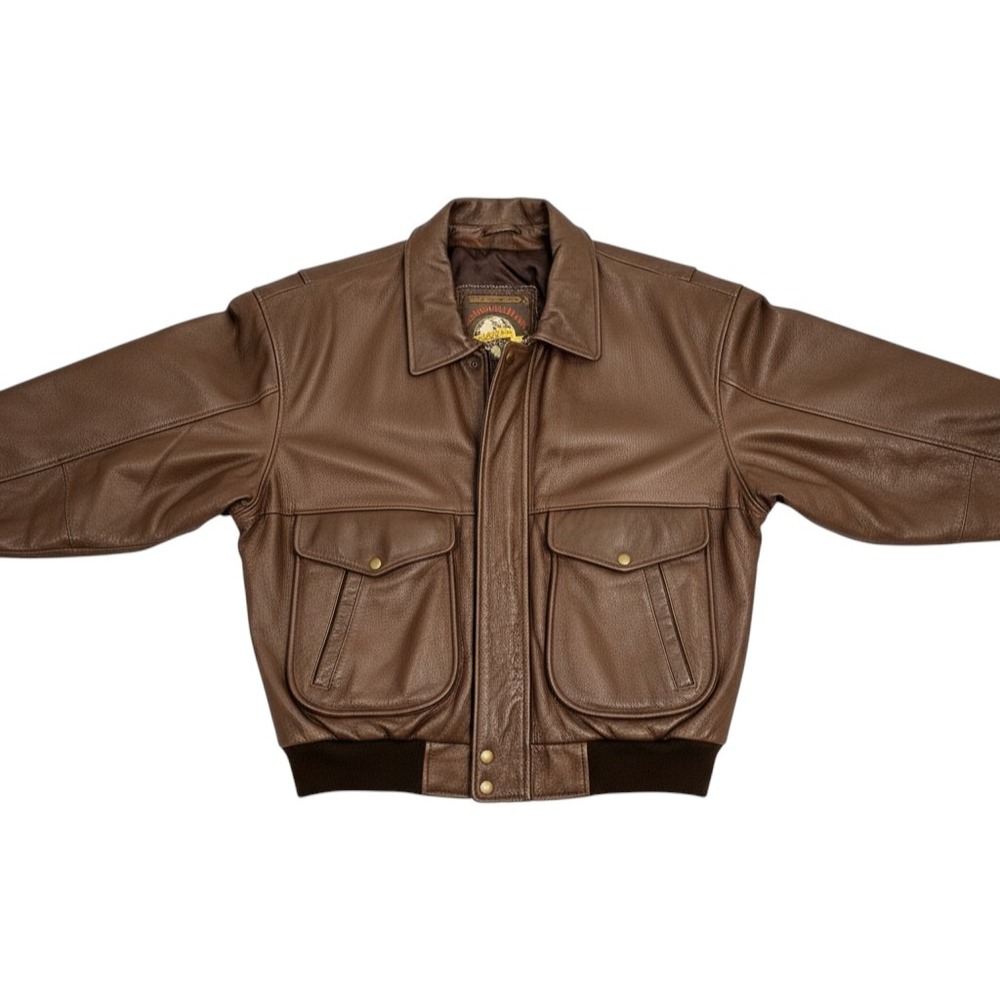 Wilsons Leather Adventure Bound Men Leather Bomber Jacket Brown Large Aviator